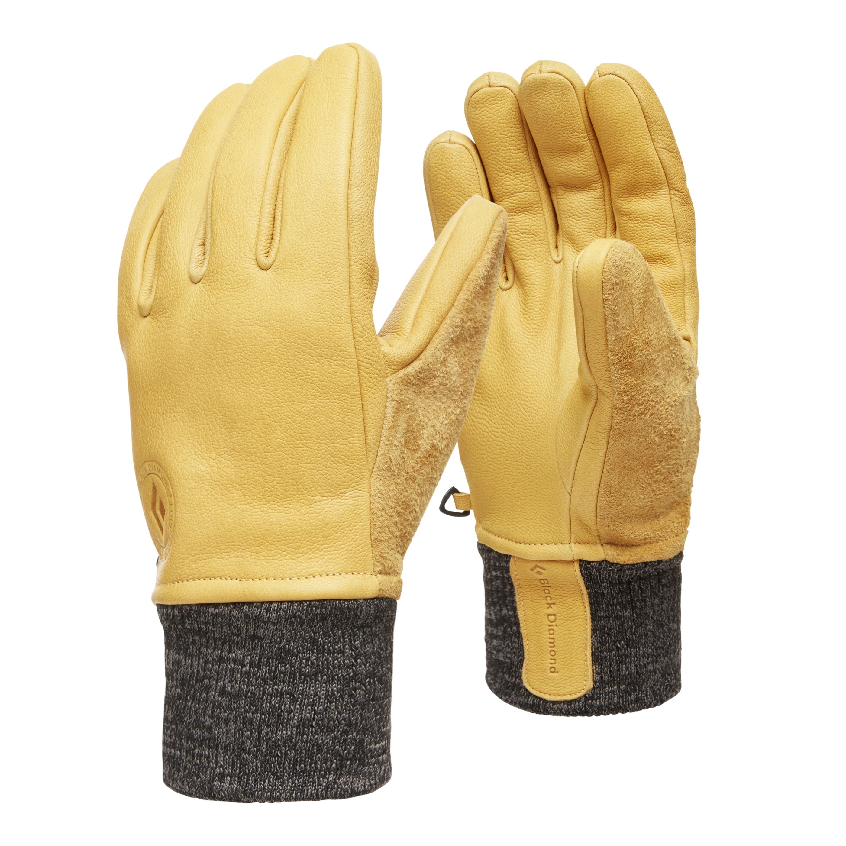Black Diamond ski gloves in a natural colorway with a grey cuff.