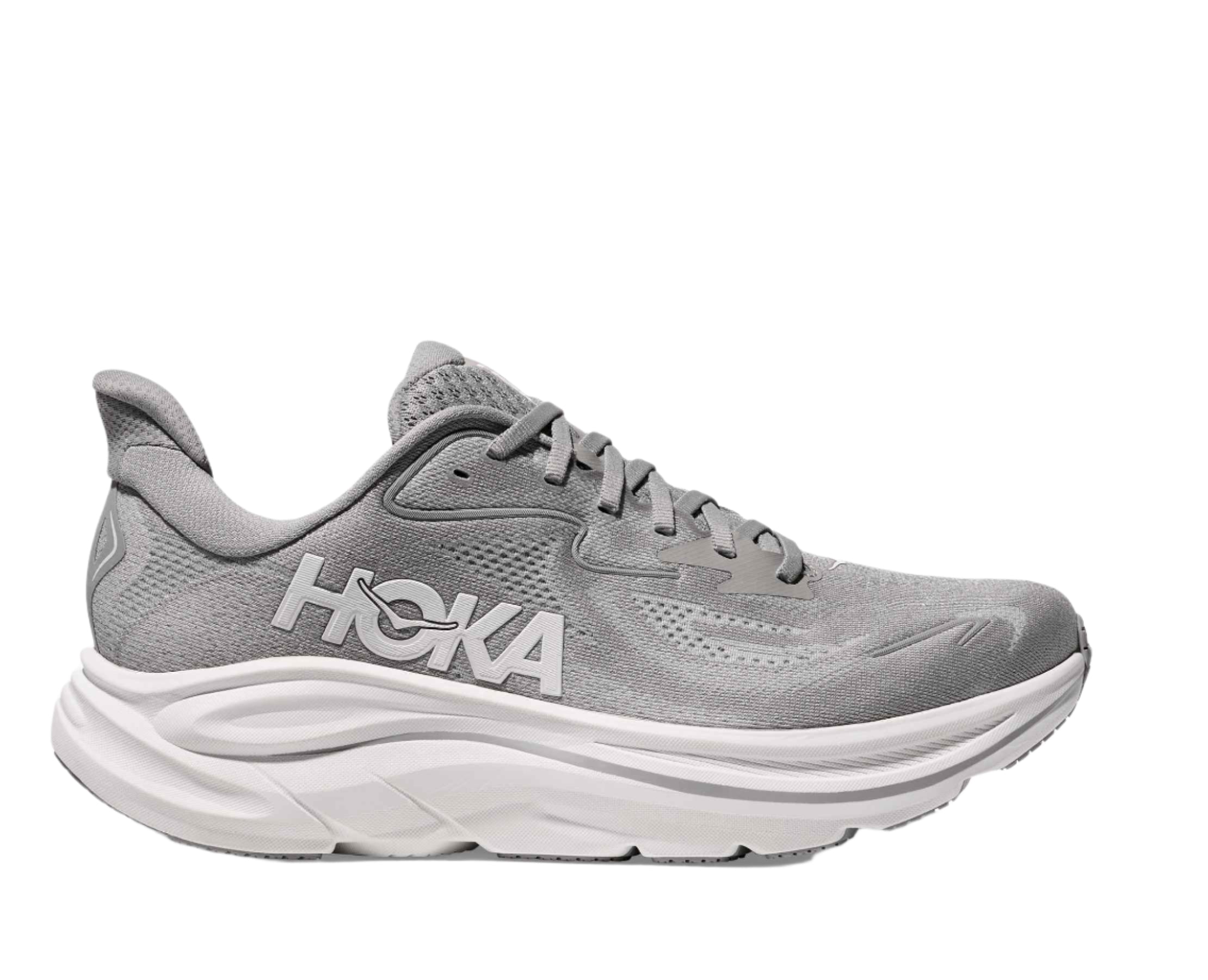 Grey shoe with all white shoe sole