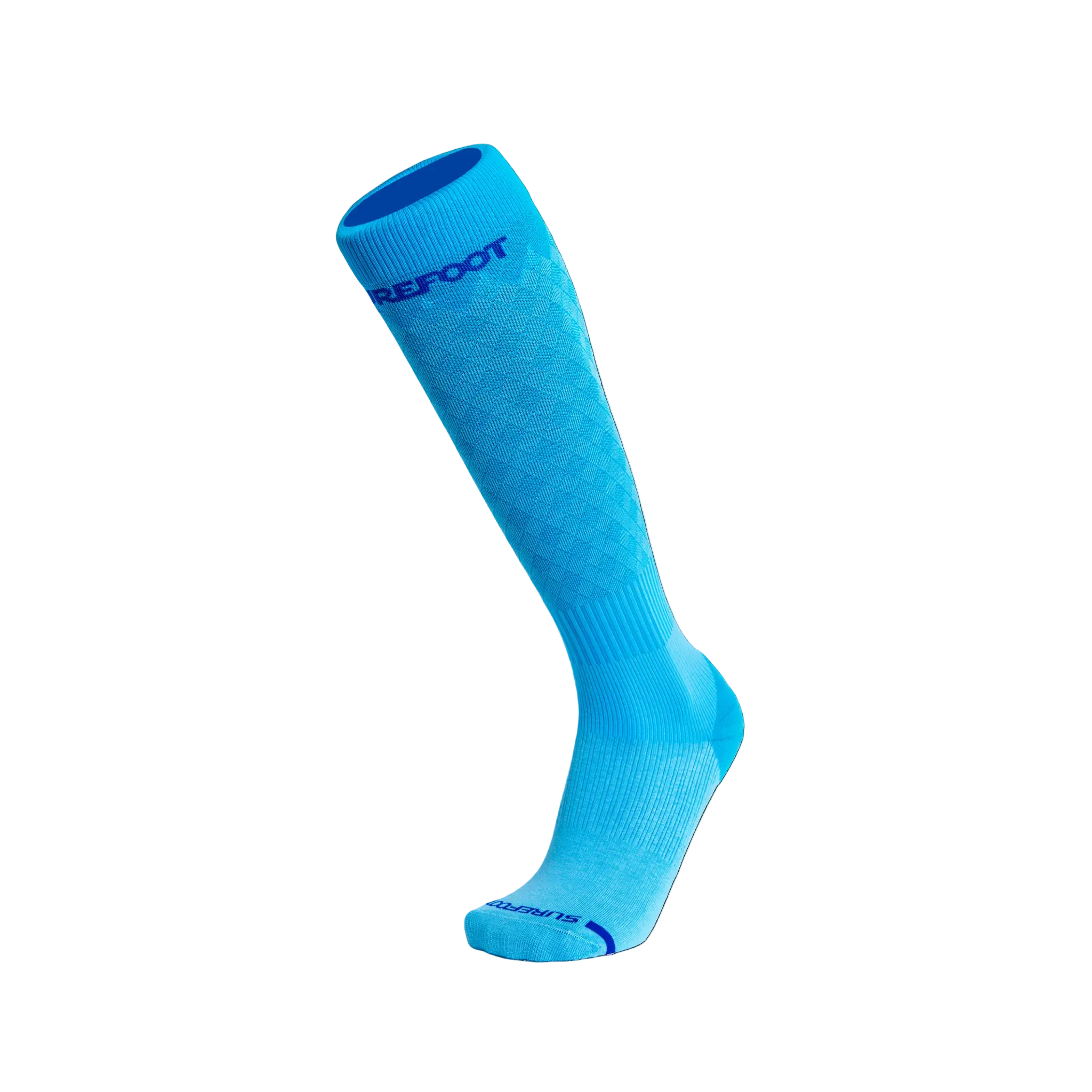 Blue knee-high sock with 'Reebok' branding on a white background