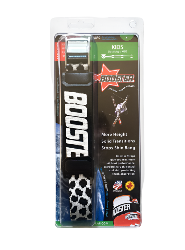 The Booster Straop box has a skier going off a jump